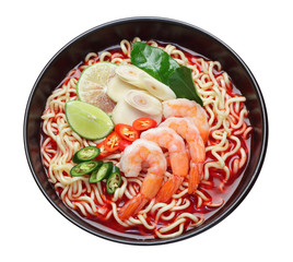 Prawn noodle soup isolate on white background. clipping path