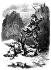 Knight killing a Black Magician - 15th century