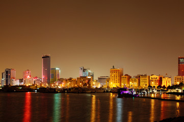 Obraz premium Beautiful illuminated Al Fateh Highway Highrise buildings