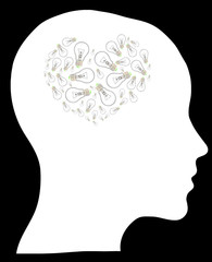 A light bulb shines in the head of a thinking man, concept of a