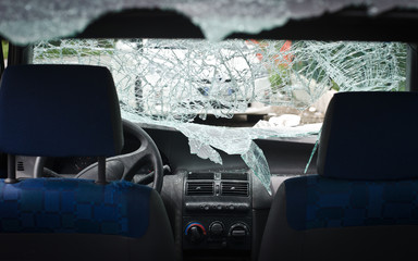 Car with smashed windshield
