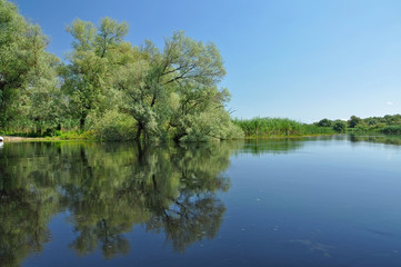 High water on a channel in Danube delta