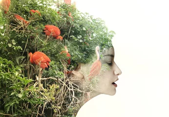 Fotobehang Woman with flamingo hair © vali_111