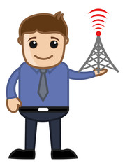 Man with TV Tower - Vector Illustration