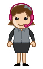 Helpline Concept - Woman with Headphone - Vector Illustration