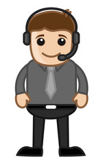 Man with Headphone - Helpline Concept -  Vector Illustration