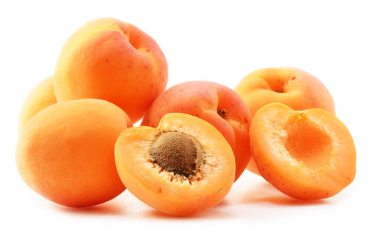 Composition with fresh ripe apricots isolated on white