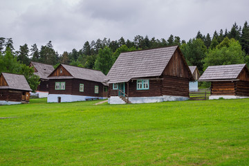 Fototapeta na wymiar Traditional village with wooden houses, Stara Lubovna, Slovakia