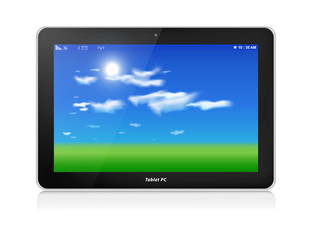 Tablet PC. Vector. Horizontal. Blue sky background