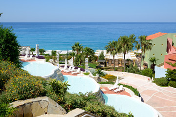 Pamukkale style territory of luxury hotel, Fethiye, Turkey