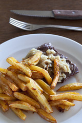 Steak, frites, bœuf, steak frites, plat, pommes de terre