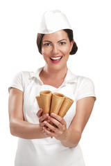 pretty smiling young woman ice cream vendor - 54093733