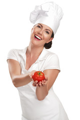 young woman chef showing ingredients for italian food - 54093928