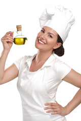 young woman chef showing ingredients for italian food - 54094505