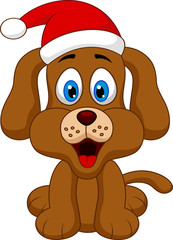 dog cartoon with Christmas red hat