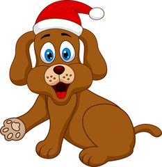 dog cartoon with Christmas red hat