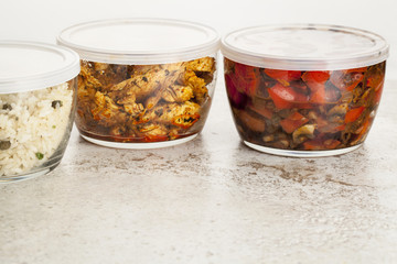 dinner meal in glass containers