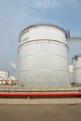 big Industrial oil tanks in a refinery