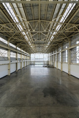 Newly constructed empty warehouse/factory from above