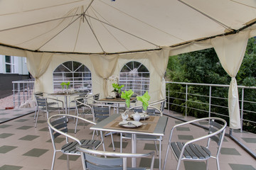 Inside a catering tent