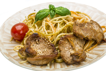 Pork with spaghetti