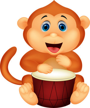 Cute monkey playing drum