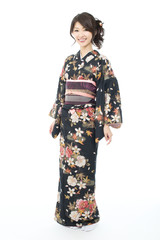 Beautiful japanese kimono woman isolated on white background