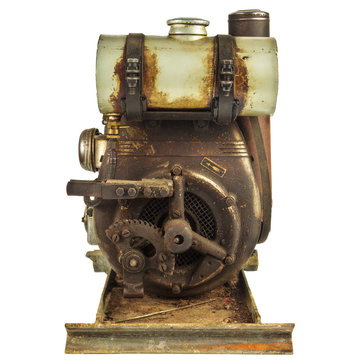 Old rusty motor engine isolated on white
