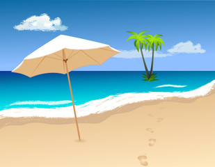 Sun umbrella on the beach. Beautiful landscape vector
