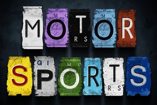 Motor Sports Word On Vintage Car License Plates, Concept Sign