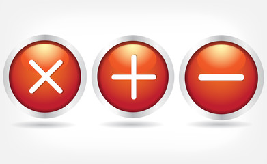 Obraz premium Red glass buttons with plus signs, minus and cross