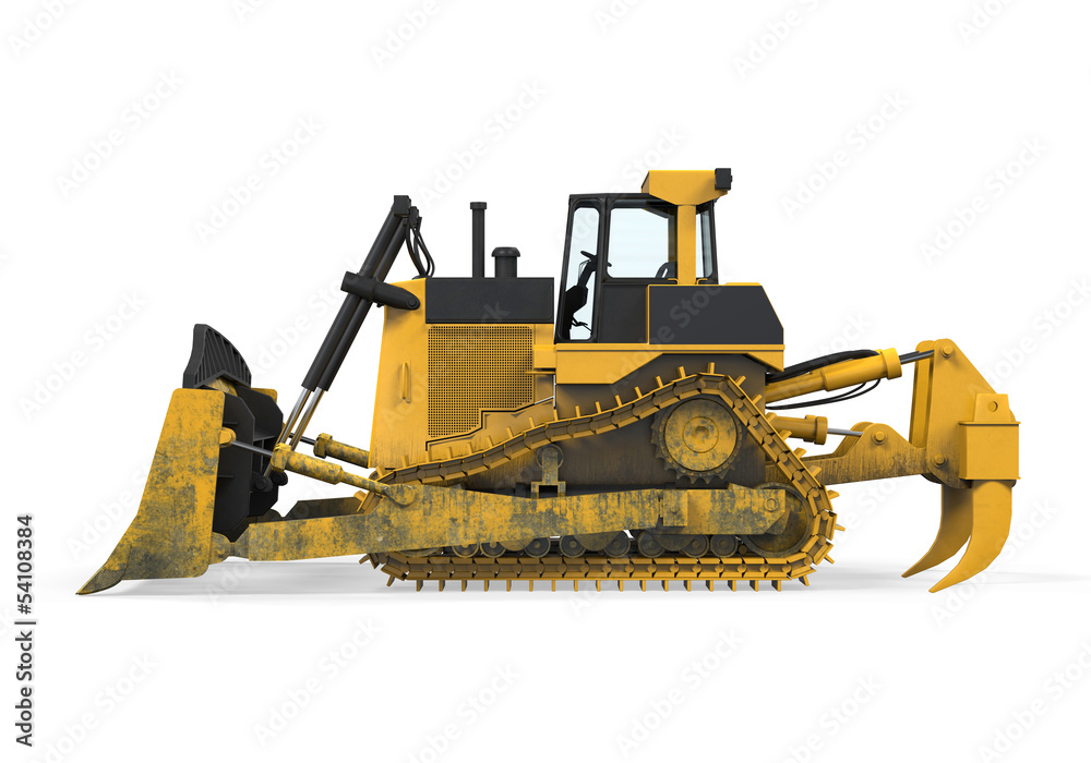 Wall mural yellow bulldozer isolated