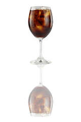 Cola in glass and shadow Reflection.