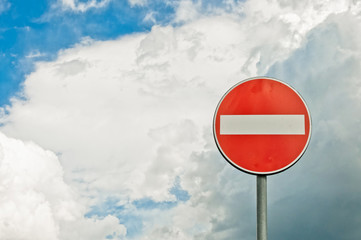 no access road sign with cloudy sky background