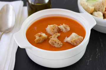 gazpacho with bread in bowl