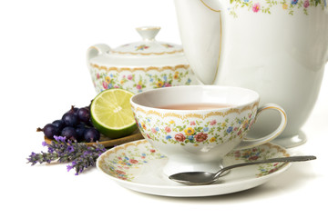 Time for tea, tea set isolated on white background