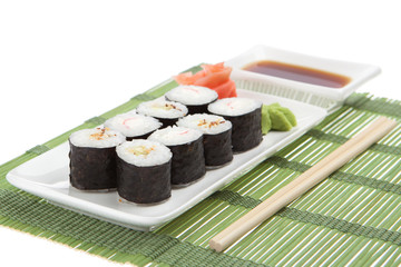 Set of japanese sushi on white