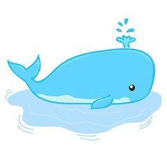 Cute Whale in water cartoon isolated  illustration