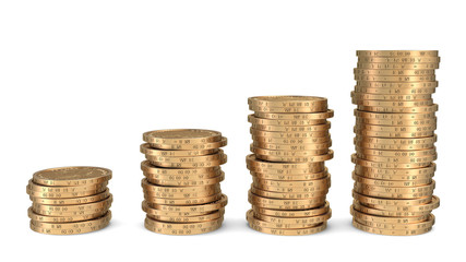 Diagram of golden dollar coins isolated on white