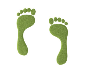Footprint with grass on white