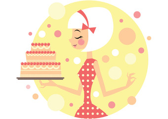 Fototapety  Dziewczyna trzymająca duży tort imprezowy