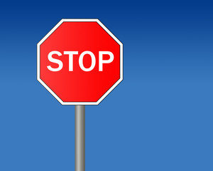 Stop sign over blue gradient background.