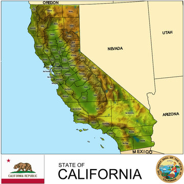 California USA counties name location map background