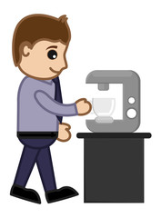 Man Getting Coffee from Coffee Machine - Vector Illustration