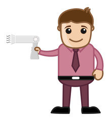 Man with Hair Dryer - Vector Illustration