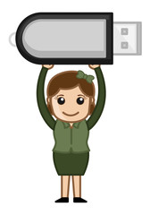 Woman with Pen Drive - Internet Data Dongle - Vector