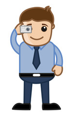 Man Taking Picture - Office Character - Vector Illustration
