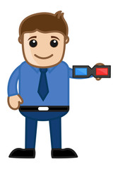 3D Glasses - Office Character - Vector Illustration