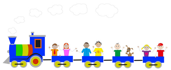 Fototapeta na wymiar locomotiva colorata con bambini felici