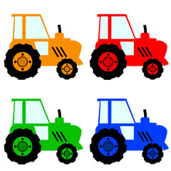Four colorful tractors